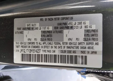 2021 Mazda Mazda6 Grand Touring z USA, uszkodzony, nr VIN JM1GL1TY2M1614237